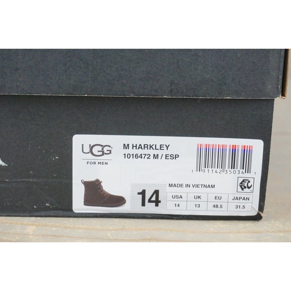 UGG HARKLEY SUEDE ESPRESSO LACE UP BOOTS MENS US 14 nib - Picture 9 of 9